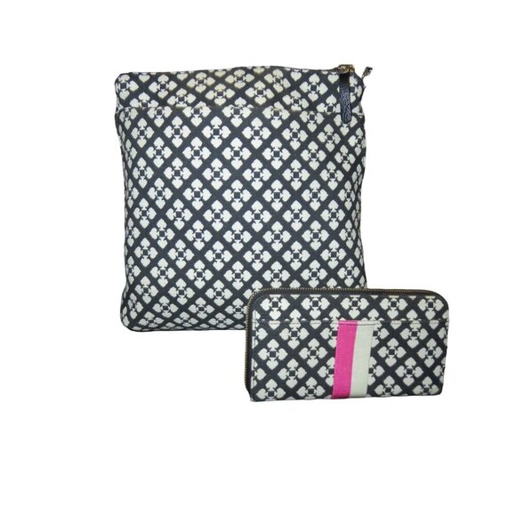 Kate Spade Canvas Victoria Crossbody Bag & Neda Wallet Set Full Zip Continental - Picture 2 of 13